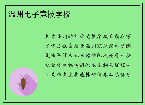 温州电子竞技学校